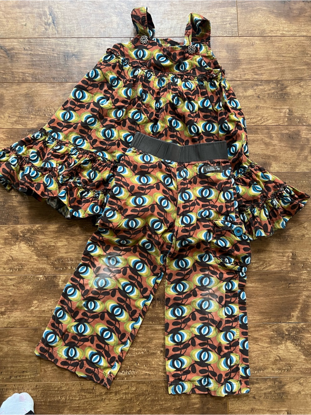 Matilda Jane Rust Multi fall color dress+cropped pants corduroy 2pc set size7/8
